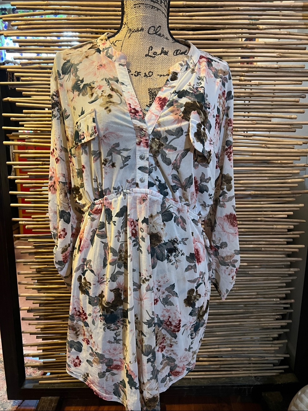 Siren Lily Ivory Floral Mini Dress with Pink and Olive Print